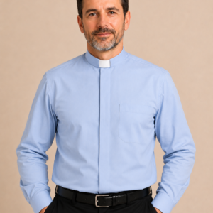 A men wearing Caelum Blue Men’s Clergy Shirt
