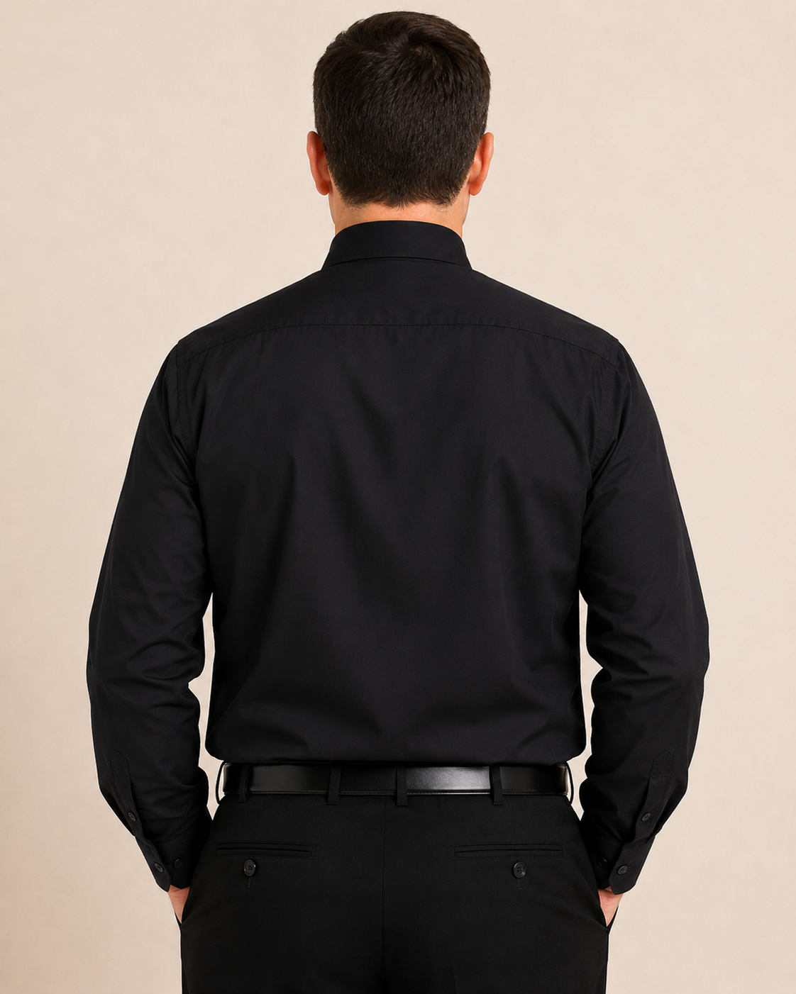 Backside of Canticum Black Clergy Shirt