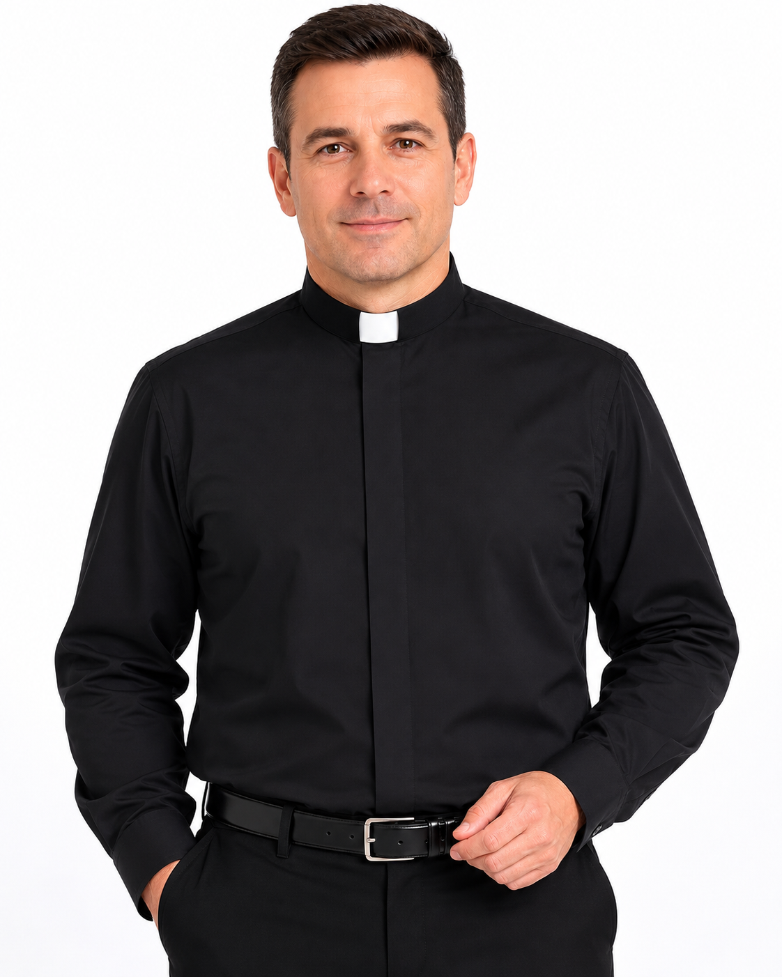 Men wearing Canticum Black Clergy Shirt