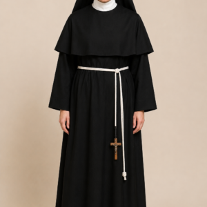Black monastic nun habit with capelet and veil, worn front view