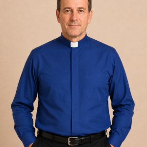 A men wearing Celestis Deep Blue Clergy Shirt