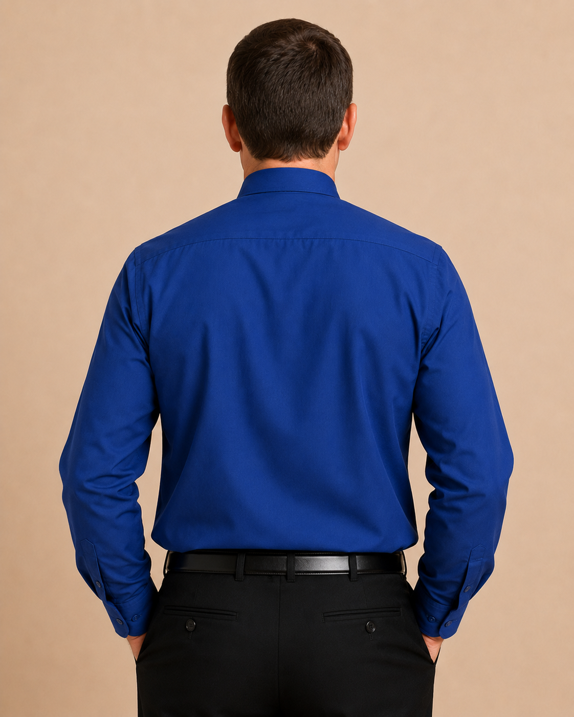 Backside of Celestis Deep Blue Clergy Shirt