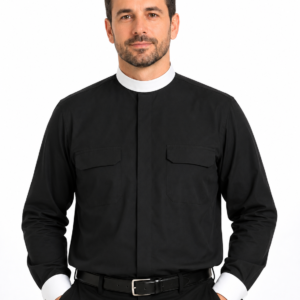 A men wearing Fidei Classic Black Clergy Shirt