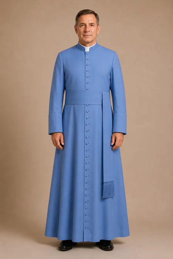 men wearing blue clergy cassock