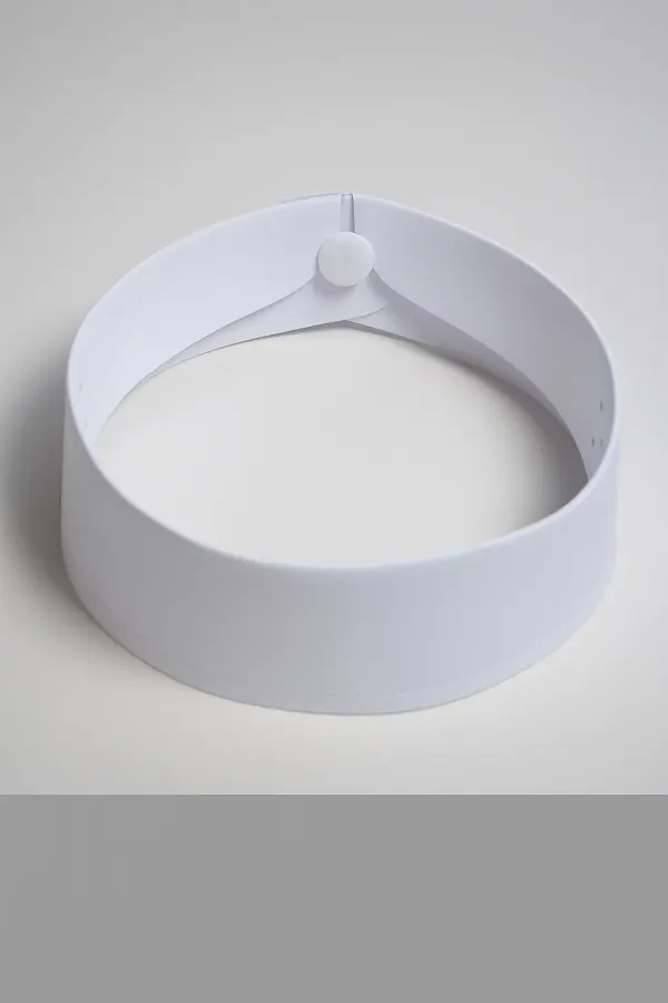 Pure cotton pastor's clergy collar in white, 1.5 inches tall, finished with a white button closure