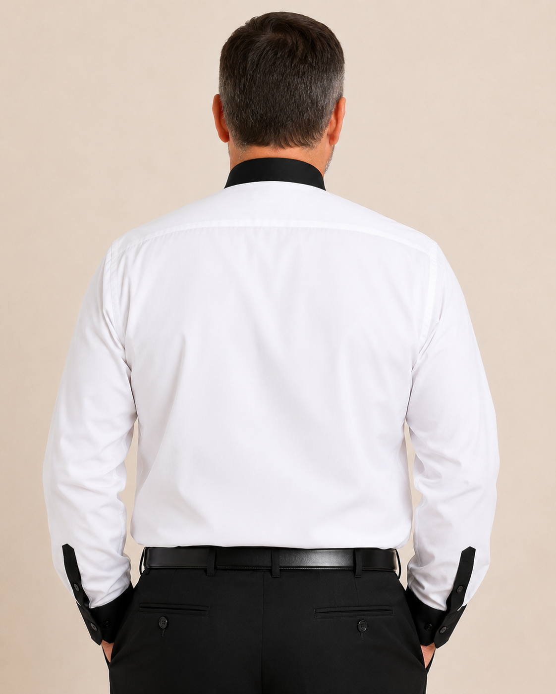 Backside of the Pax Pure White Clergy Shirt