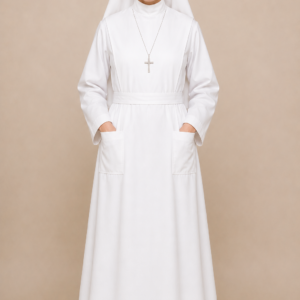 A Women Wearing Sancta Lucia White Nun Habit
