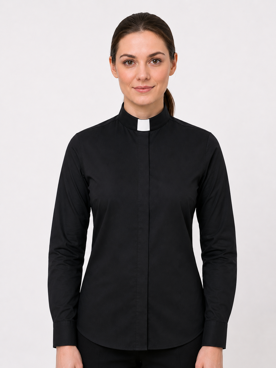 A Women Wearing Serapha Clergy Shirt