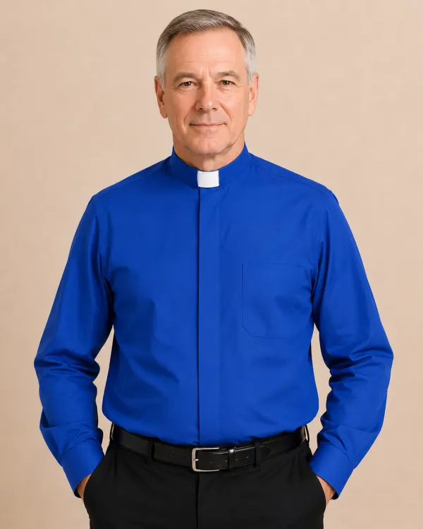 A men wearing Vespera Royal Blue Clergy Shirt