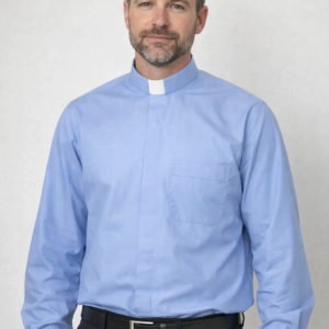 Frontview of the Aethera Refined Blue Clergy Shirt