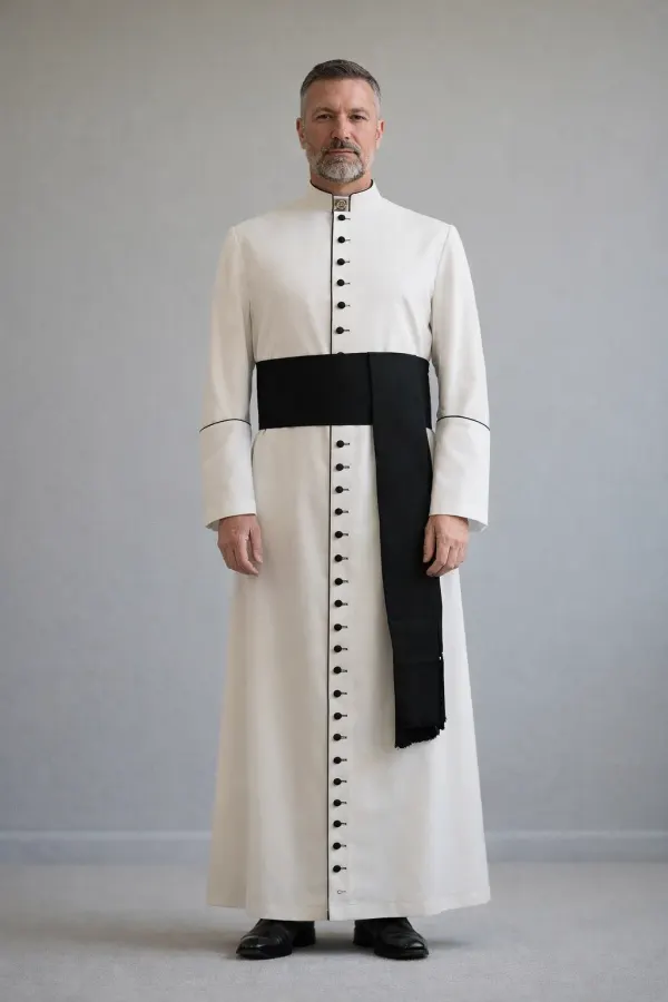 Front side of the Albanus White Clergy Cassock