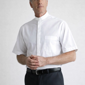 A Men Posing in Albus Men’s White Clergy Shirt