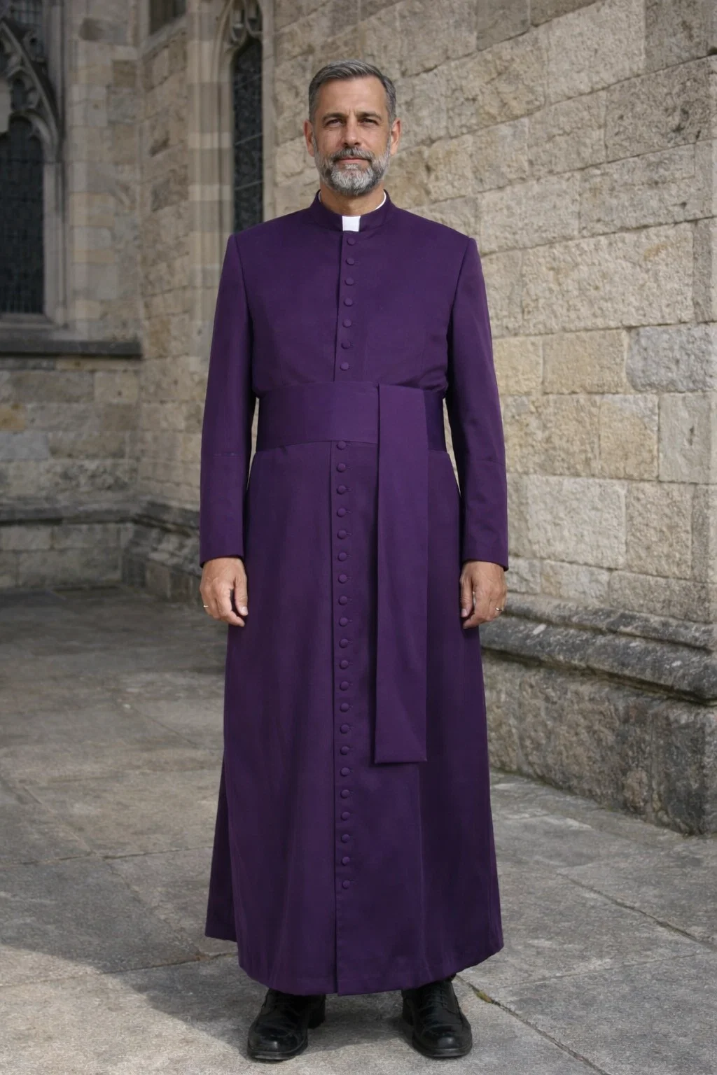 A Men Outdoor Wearing Amethystum Full-Length Clergy Cassock