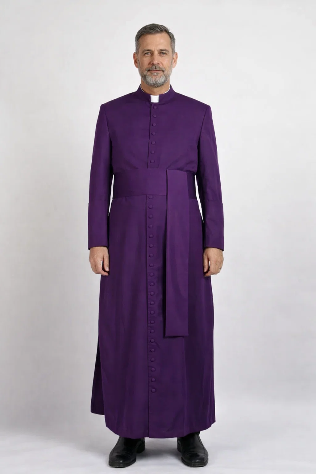 A Frontview of the Amethystum Full-Length Clergy Cassock