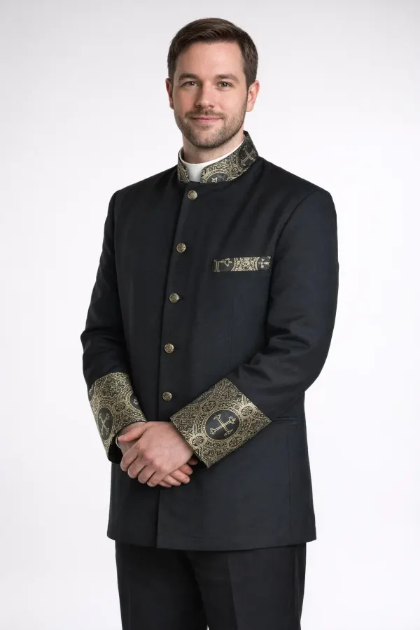 A Men Wearing Auctor Formal Clergy Jacket