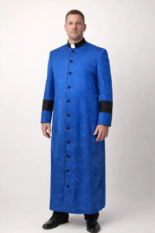 A men Wearing A Clergymen Wearing Azzuro Formal Cassock