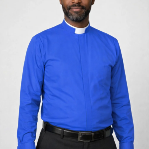 A Men Wearing Caelis Men’s Blue Clergy Shirt