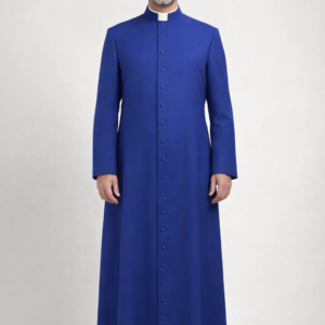 Front view of Caelorum Blue Clergy Cassock