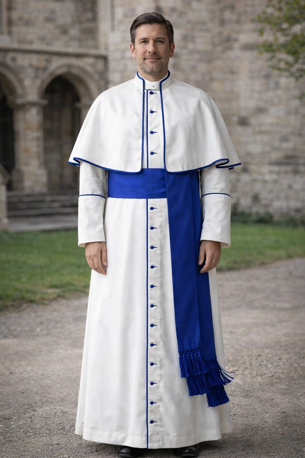 A Men Standing in Candentia Formal Clergy Cassock Outdoors