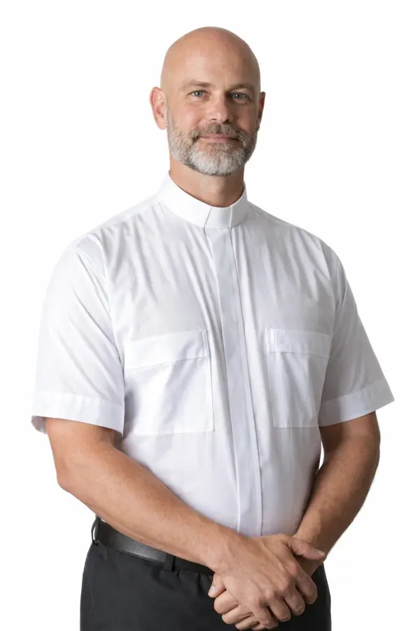 A Men Wearing Candrix Refined White Clergy Shirt