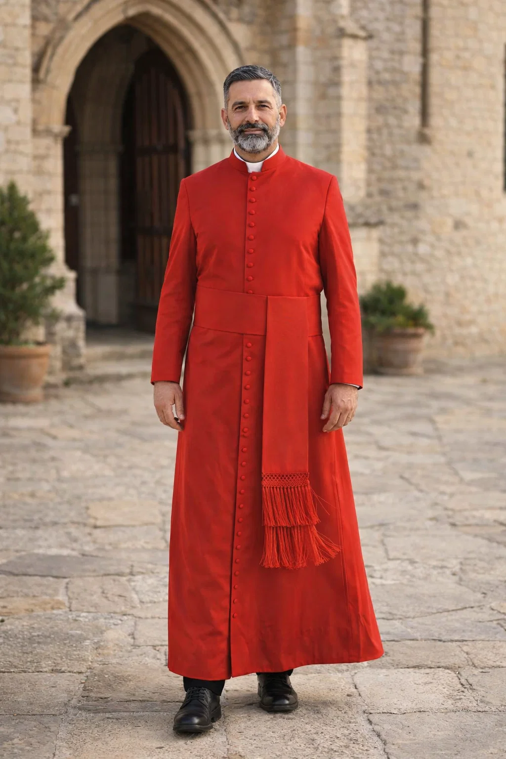 A Priest Wearing Cardinalis Men’s Red Clergy Cassock