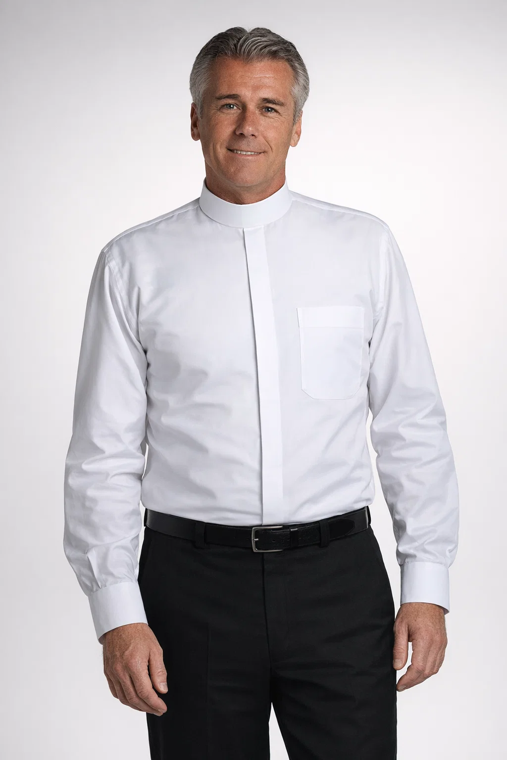 A men Wearing Crispus Clerical Shirt in White