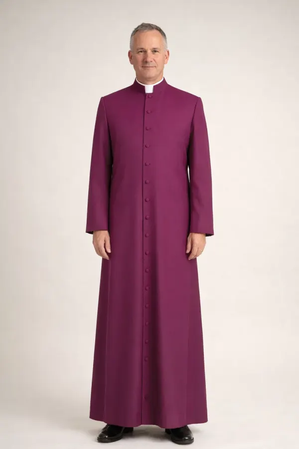 A Frontview of the Episcor Men’s Purple Clergy Cassock