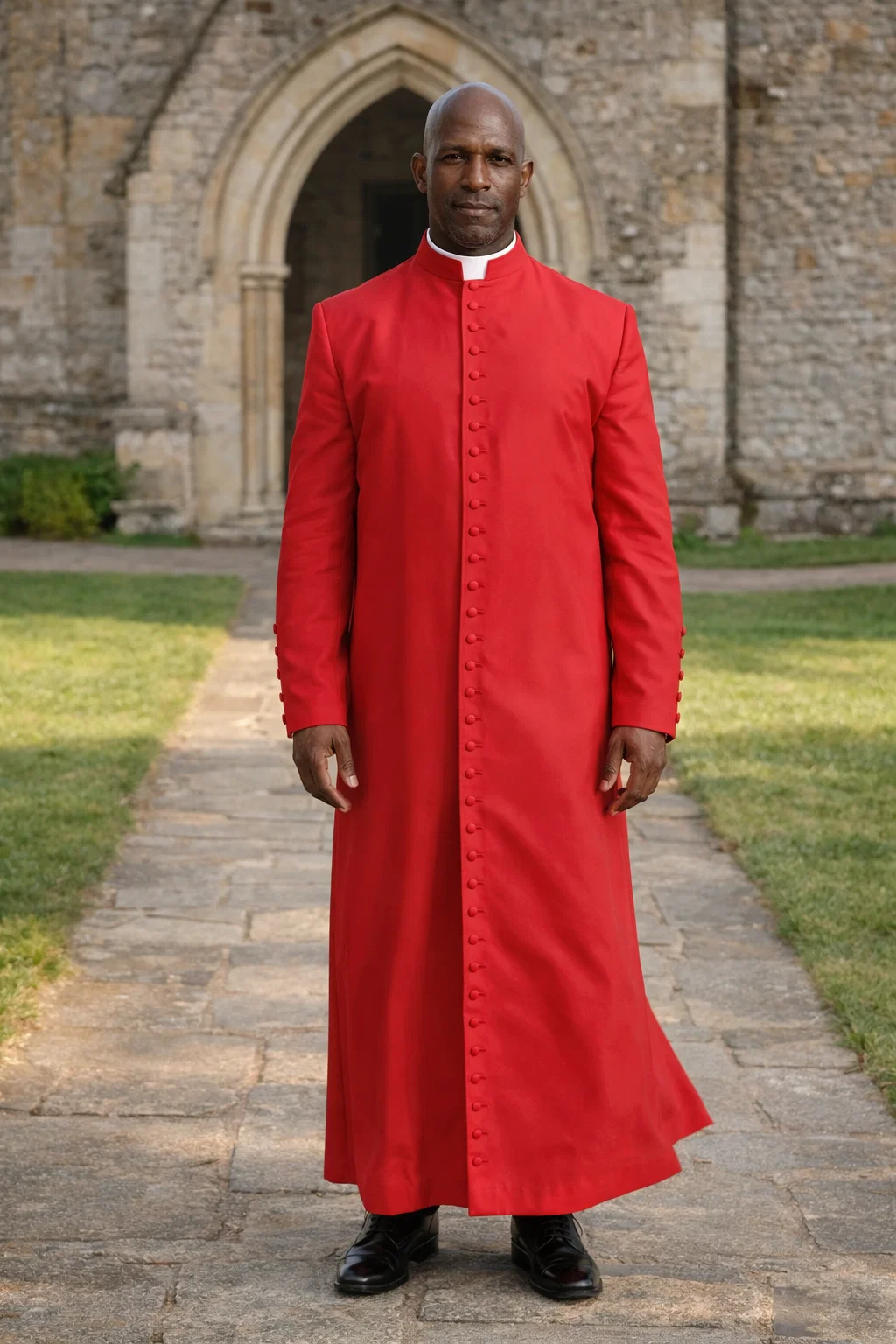 A Men Wearing Flamma Full-Length Clergy Cassock Outdoors