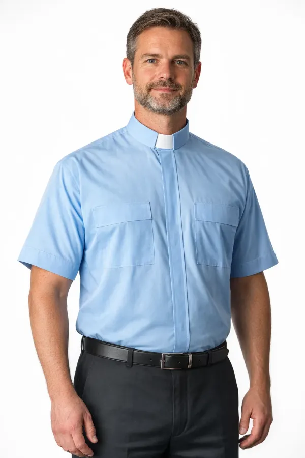 A Men Wearing Marinus Classic Blue Clergy Shirt