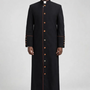 Front view of the men Wearing Noir Classic Clergy Robe
