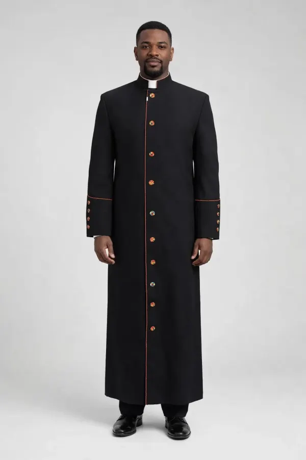 Front view of the men Wearing Noir Classic Clergy Robe
