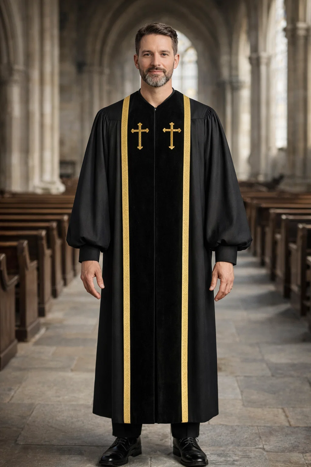 A men wearing Oblivion Full-Length Clergy Robe