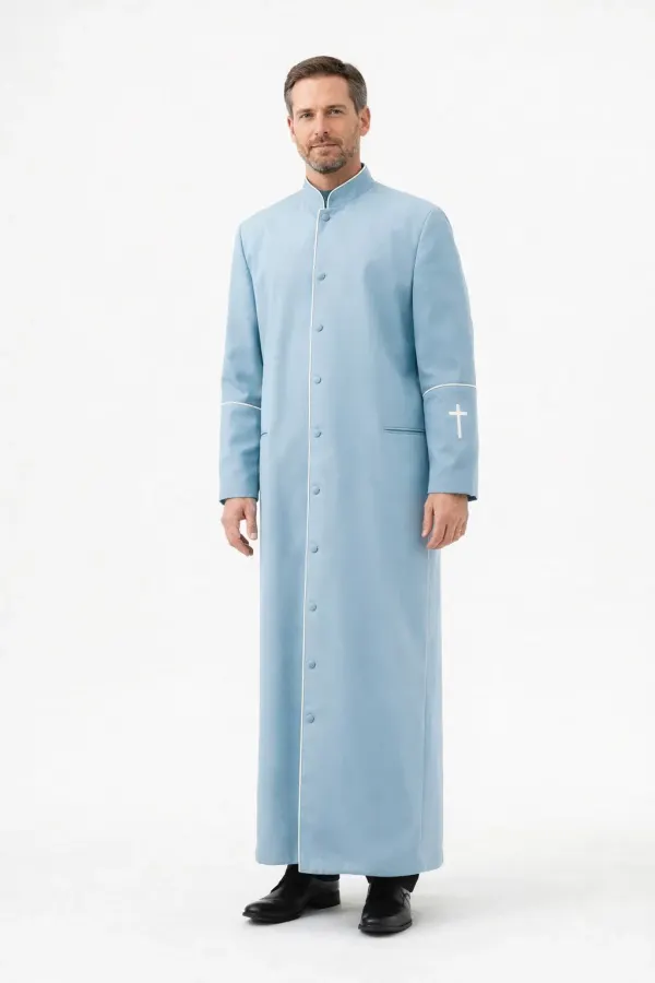 Front View of Orbis Liturgical Blue Cassock