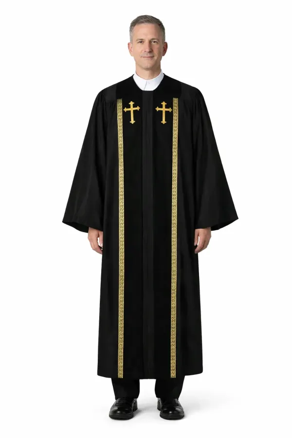 A clergy wearing Praetorium Long Black Cassock