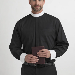 A Clergy Wearing Sacralis Tailored Black Clergy Shirt