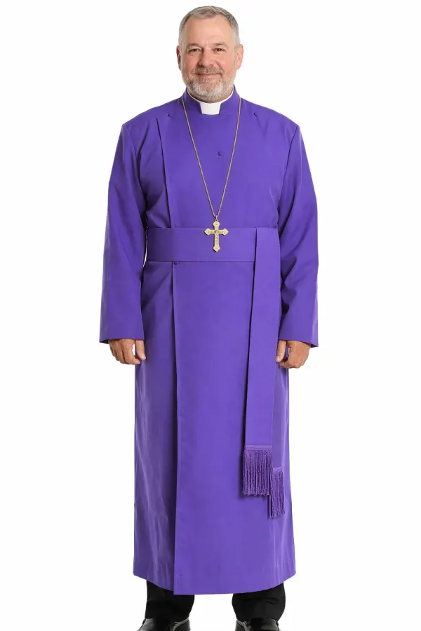Frontview of the Sacratis Full-Length Purple Clergy Robe