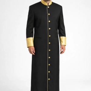 Frontview of the Men Wearing Sanctorum Black Clergy Vestment Robe