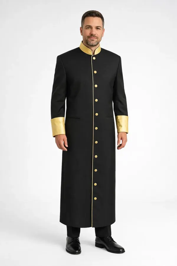 Frontview of the Men Wearing Sanctorum Black Clergy Vestment Robe