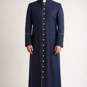 Frontview of Serenitas Clerical Cassock in Blue