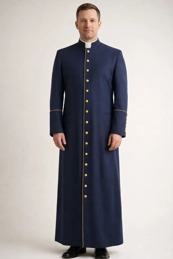 Frontview of Serenitas Clerical Cassock in Blue