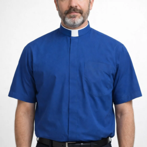 A Men Wearing Serinus Clerical Shirt in Blue