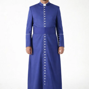 Front View of Velorum Long Blue Clergy Cassock