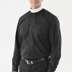 A Men Wearing Veritus Men’s Black Clergy Shirt