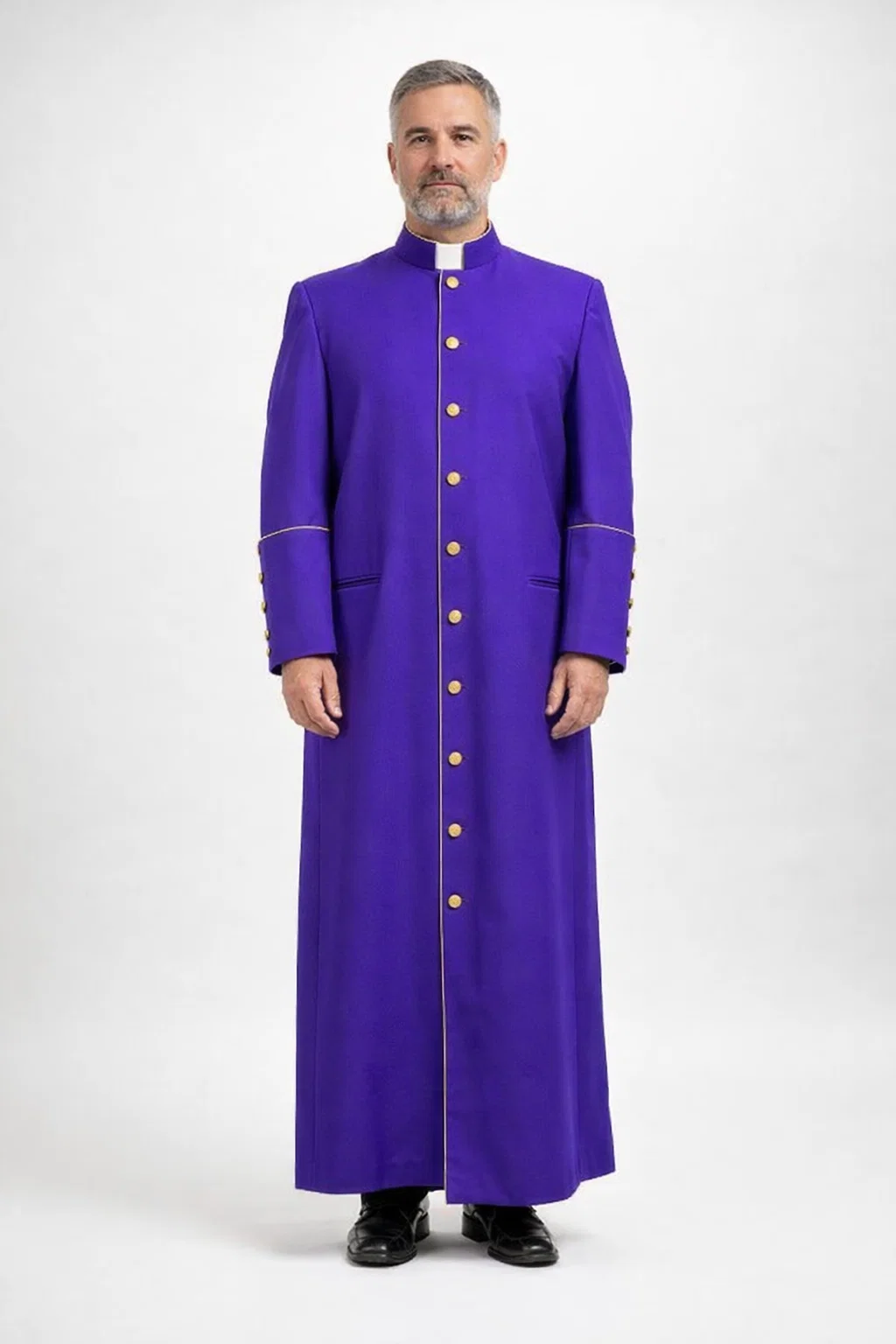 A Men Wearing Violatus Flowing Clergy Robe