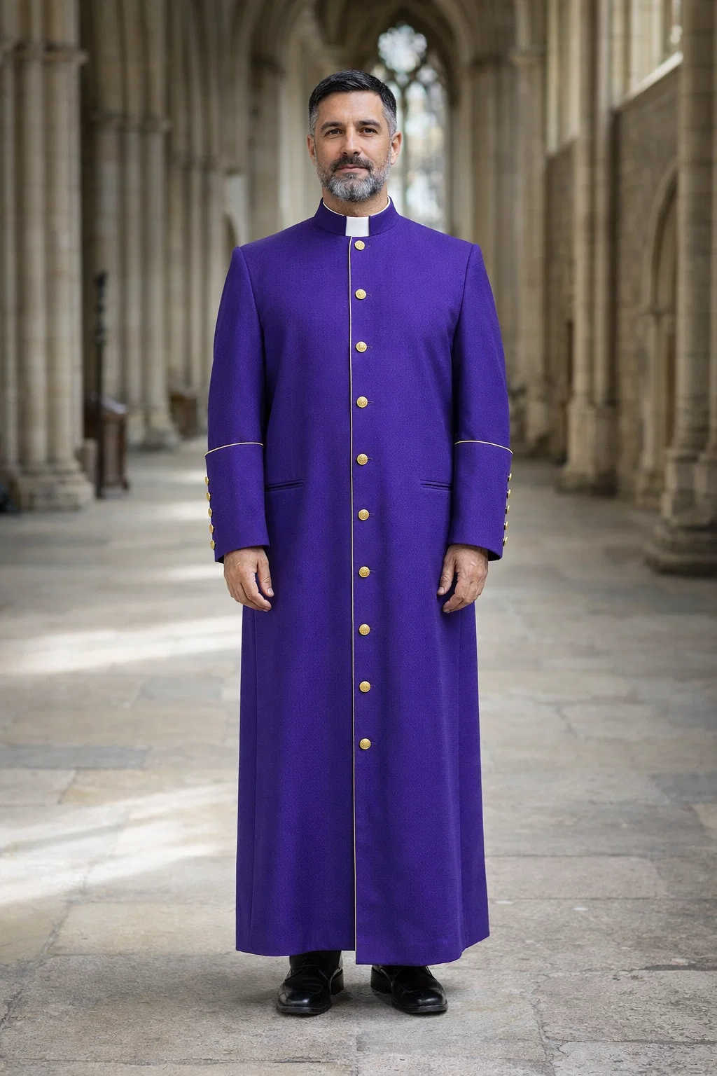 A Men in Outdoor Wearing Violatus Flowing Clergy Robe