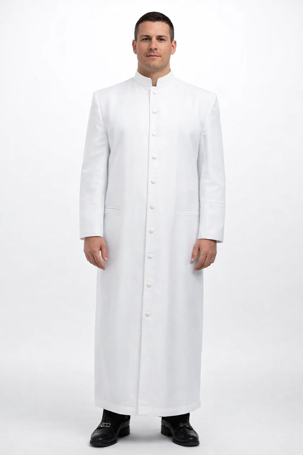 Albaris White Ceremonial Clergy Robe with Mandarin Collar