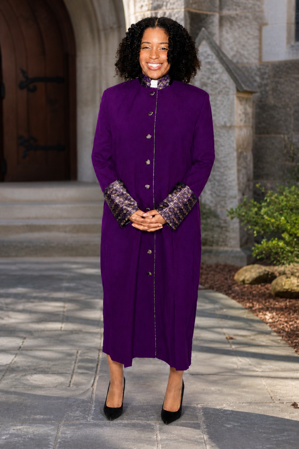 Amethys Purple Clergy Robe with Brocade Collar and Cuffs - Image 3