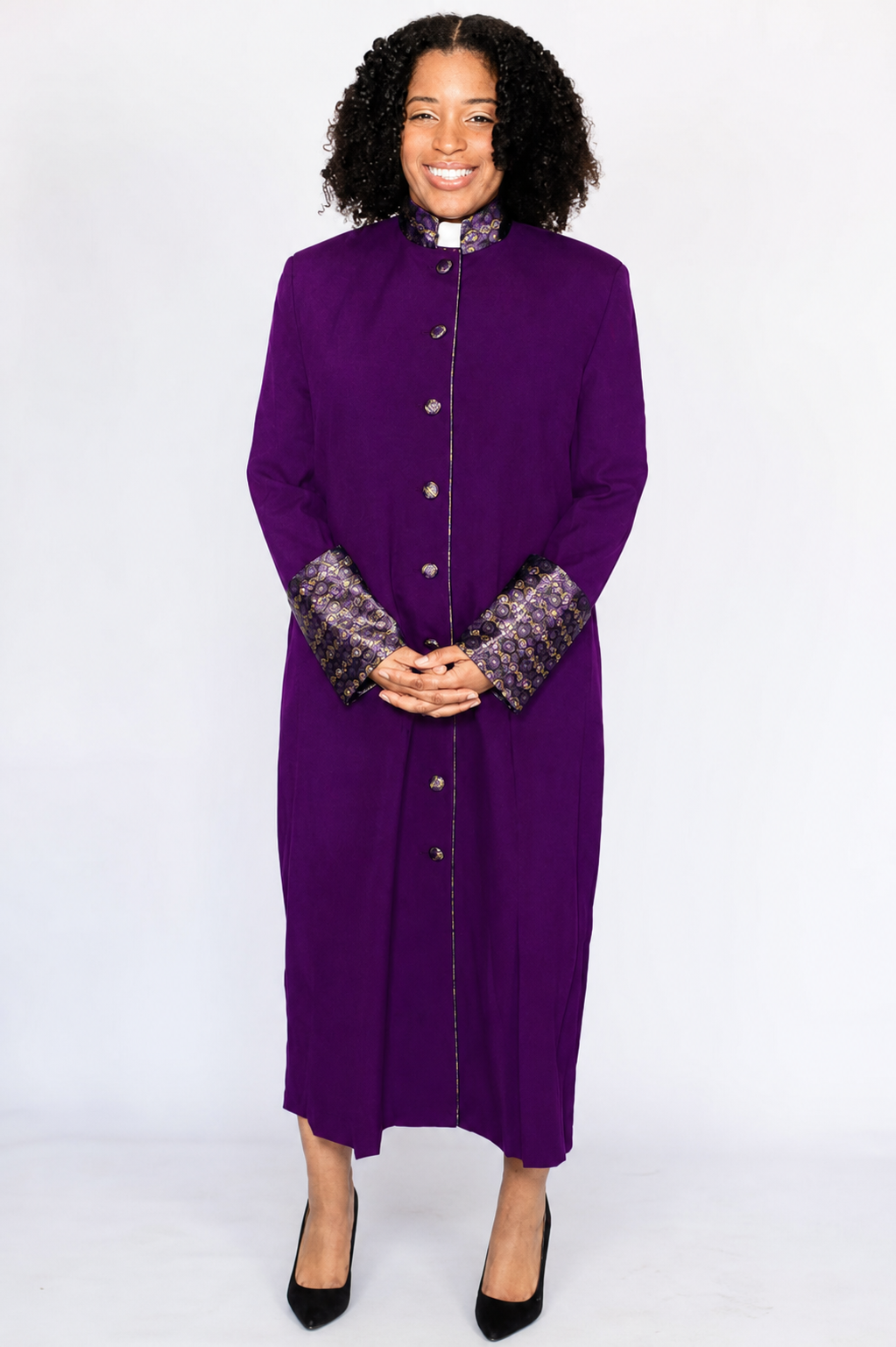 Amethys Purple Clergy Robe with Brocade Collar and Cuffs