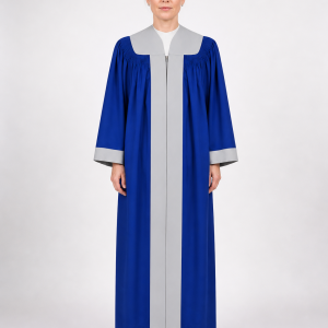 Bicolora Blue Pulpit Robe with Grey Yoke and Center Panel