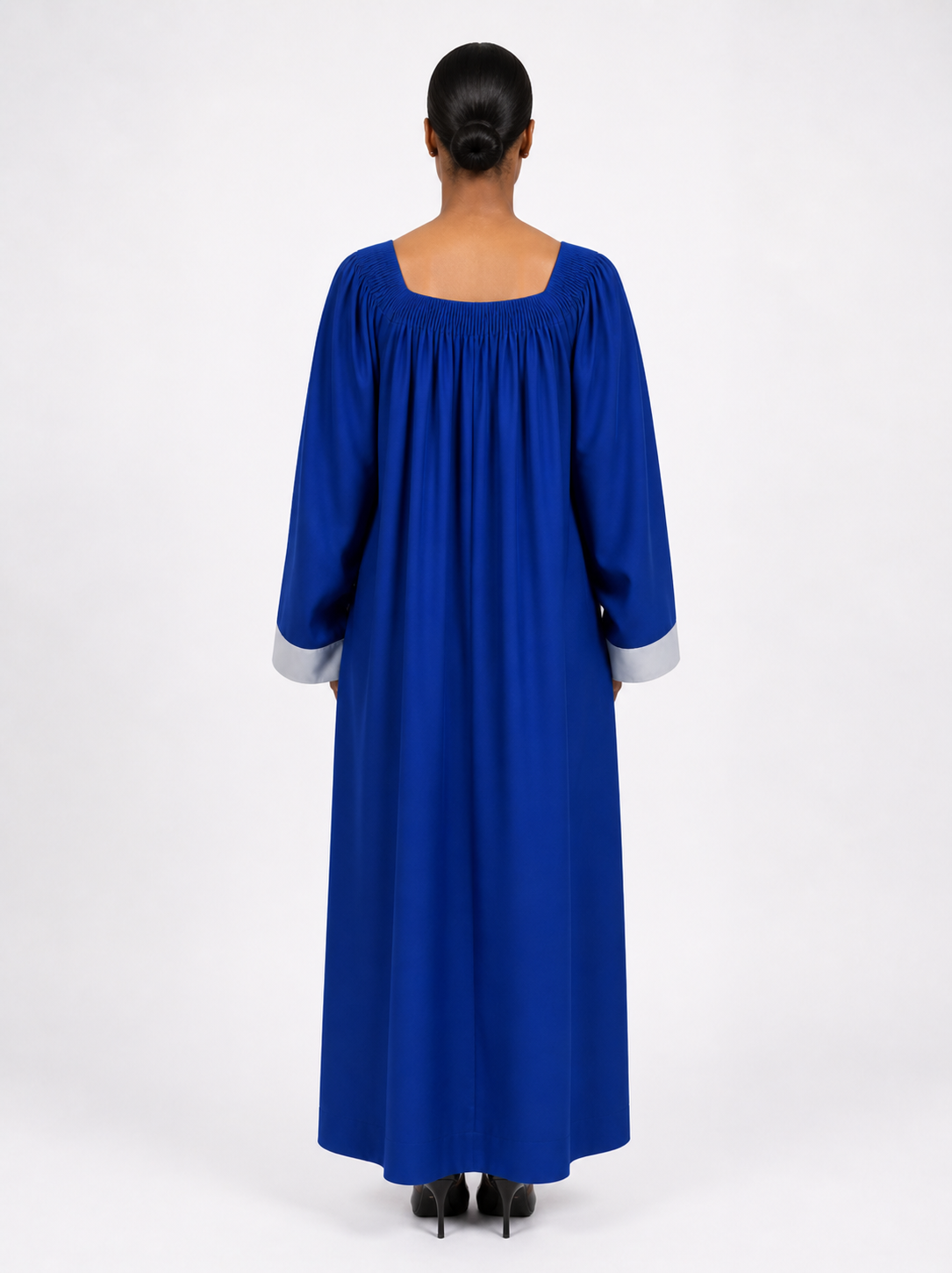 Caelora Blue Choir Robe with Fluted Yoke with Grey Cuffs - Image 2